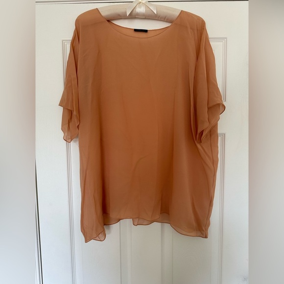Rosamosario 100% Silk Georgette Oversized Cut Italian Silk Nude Tan Top Tee - Picture 3 of 12